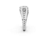 White gold Hexagonal Bezel Heart Diamond Engraved Band Prong Ring_8