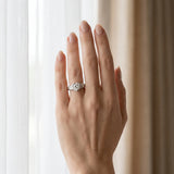 White gold Hexagonal Bezel Heart Diamond Engraved Band Ring_6