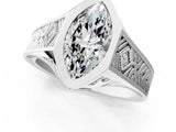 White gold Hexagonal Bezel Marquise Diamond Engraved Band Prong Ring_39