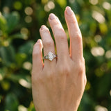 White gold Hexagonal Bezel Marquise Diamond Engraved Band Prong Ring_6