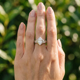 White gold Hexagonal Bezel Marquise Diamond Engraved Band Ring_6