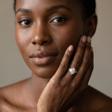 White gold Hexagonal Bezel Marquise Diamond Engraved Band Ring_7
