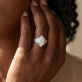 White gold Hexagonal Bezel Marquise Diamond Engraved Band Ring_8
