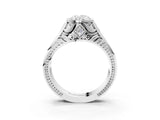 White gold Hexagonal Bezel Oval Diamond Engraved Band Prong Ring_9