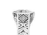 White gold Hexagonal Bezel Pear Diamond Engraved Band Prong Ring_11