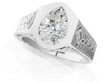 White gold Hexagonal Bezel Pear Diamond Engraved Band Prong Ring_7