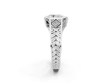 White gold Hexagonal Bezel Pear Diamond Engraved Band Prong Ring_8