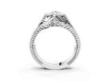 White gold Hexagonal Bezel Pear Diamond Engraved Band Prong Ring_9