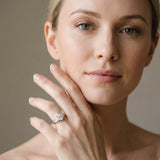 White gold Hexagonal Bezel Pear Diamond Engraved Band Ring_7