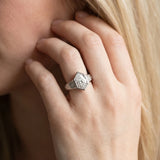 White gold Hexagonal Bezel Pear Diamond Engraved Band Ring_8