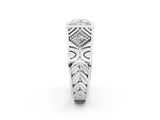 White gold Hexagonal Bezel Princess Diamond Engraved Band Prong Ring_20