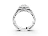 White gold Hexagonal Bezel Princess Diamond Engraved Band Prong Ring_21
