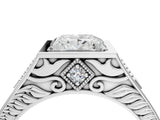 White gold Hexagonal Bezel Princess Diamond Engraved Band Prong Ring_22