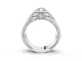 White gold Hexagonal Bezel Radiant Diamond Engraved Band Prong Ring_9