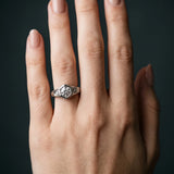 White gold Hexagonal Bezel Round Diamond Engraved Band Prong Ring_41