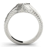 White gold Hexagonal Bezel Round Diamond Engraved Band Ring 1