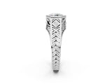 White gold Hexagonal Bezel Round Diamond Engraved Band Ring_16
