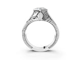 White gold Hexagonal Bezel Round Diamond Engraved Band Ring_17
