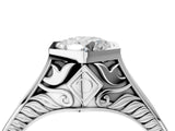 White gold Hexagonal Bezel Round Diamond Engraved Band Ring_18