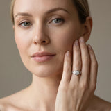 White gold Hexagonal Bezel Round Diamond Engraved Band Ring_39