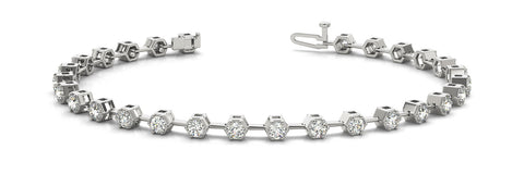 White gold Hexagonal Bezel Round Diamond Tennis Bracelet with Open Link Band