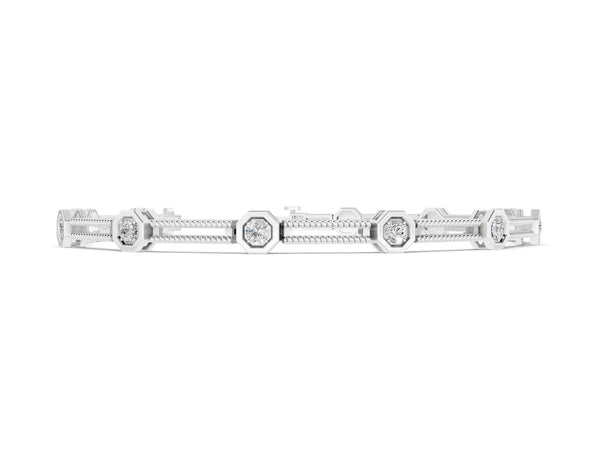 Silver Hexagonal Diamond Tennis Bracelet with Bezel Setting and Rope Band