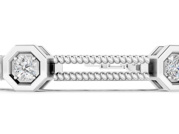 White gold Hexagonal Diamond Tennis Bracelet with Bezel Setting and Rope Band