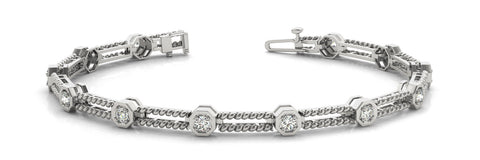 White gold Hexagonal Diamond Tennis Bracelet with Bezel Setting and Rope Band
