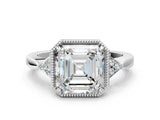 White gold Hexagonal Halo Asscher Cut Diamond Solitaire with Pavé Band and Four-Prong Setting_3