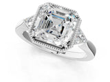White gold Hexagonal Halo Asscher Cut Diamond Solitaire with Pavé Band and Four-Prong Setting_4