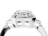 White gold Hexagonal Halo Asscher Cut Diamond Solitaire with Pavé Band and Four-Prong Setting_7