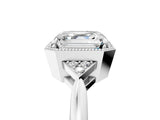 White gold Hexagonal Halo Asscher Cut Diamond Solitaire with Pavé Band and Four-Prong Setting_8
