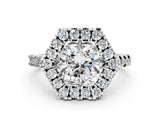 White gold Hexagonal Halo Cushion Cut Diamond Pavé Band with Four-Prong Setting_3