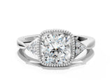 White gold Hexagonal Halo Cushion Cut Diamond Solitaire with Pavé Band and Four-Prong Setting_3