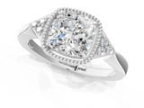 White gold Hexagonal Halo Cushion Cut Diamond Solitaire with Pavé Band and Four-Prong Setting_4