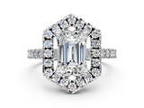 White gold Hexagonal Halo Emerald Cut Diamond Pavé Band with Four-Prong Setting_3