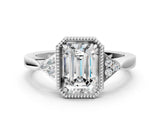 White gold Hexagonal Halo Emerald Cut Diamond Solitaire with Pavé Band and Four-Prong Setting_3