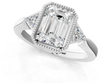 White gold Hexagonal Halo Emerald Cut Diamond Solitaire with Pavé Band and Four-Prong Setting_4