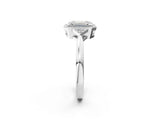 White gold Hexagonal Halo Emerald Cut Diamond Solitaire with Pavé Band and Four-Prong Setting_5
