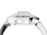White gold Hexagonal Halo Emerald Cut Diamond Solitaire with Pavé Band and Four-Prong Setting_7