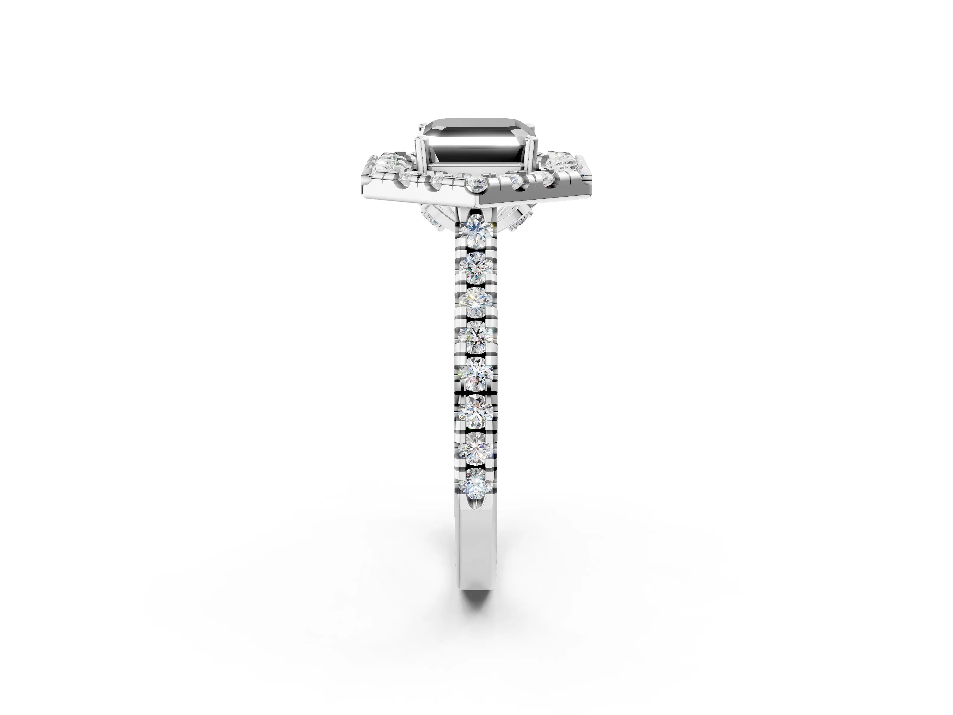 White gold Hexagonal Halo Fancy Black Asscher Cut Diamond Pavé Band with Four-Prong Setting_2