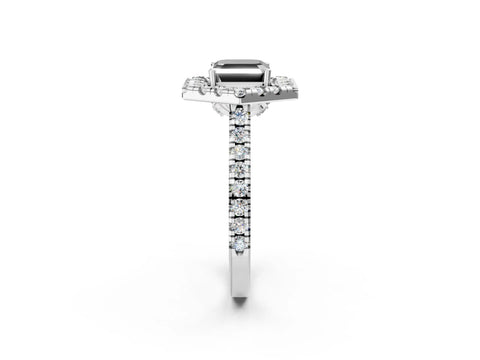 White gold Hexagonal Halo Fancy Black Asscher Cut Diamond Pavé Band with Four-Prong Setting_2