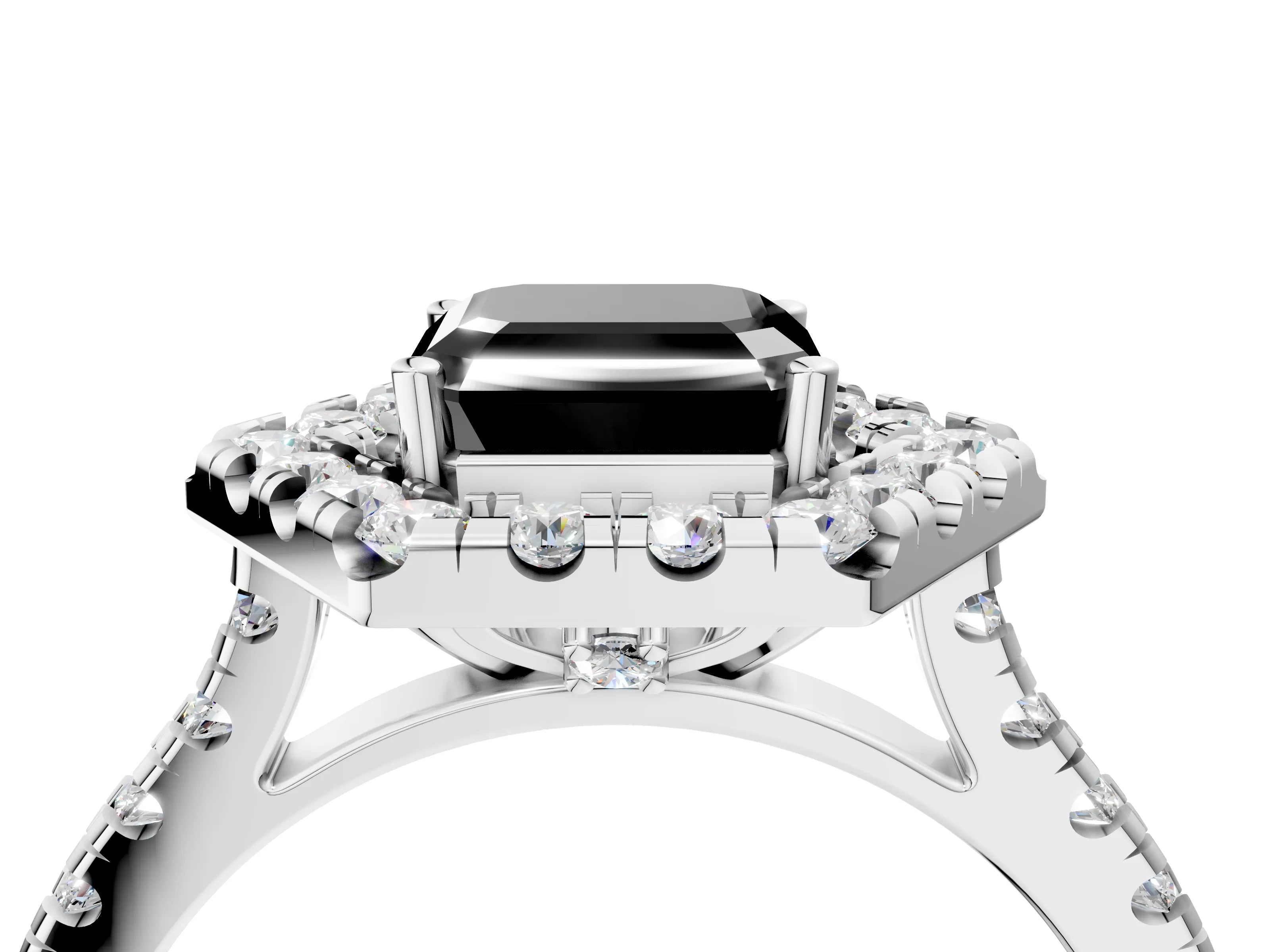 White gold Hexagonal Halo Fancy Black Asscher Cut Diamond Pavé Band with Four-Prong Setting_4