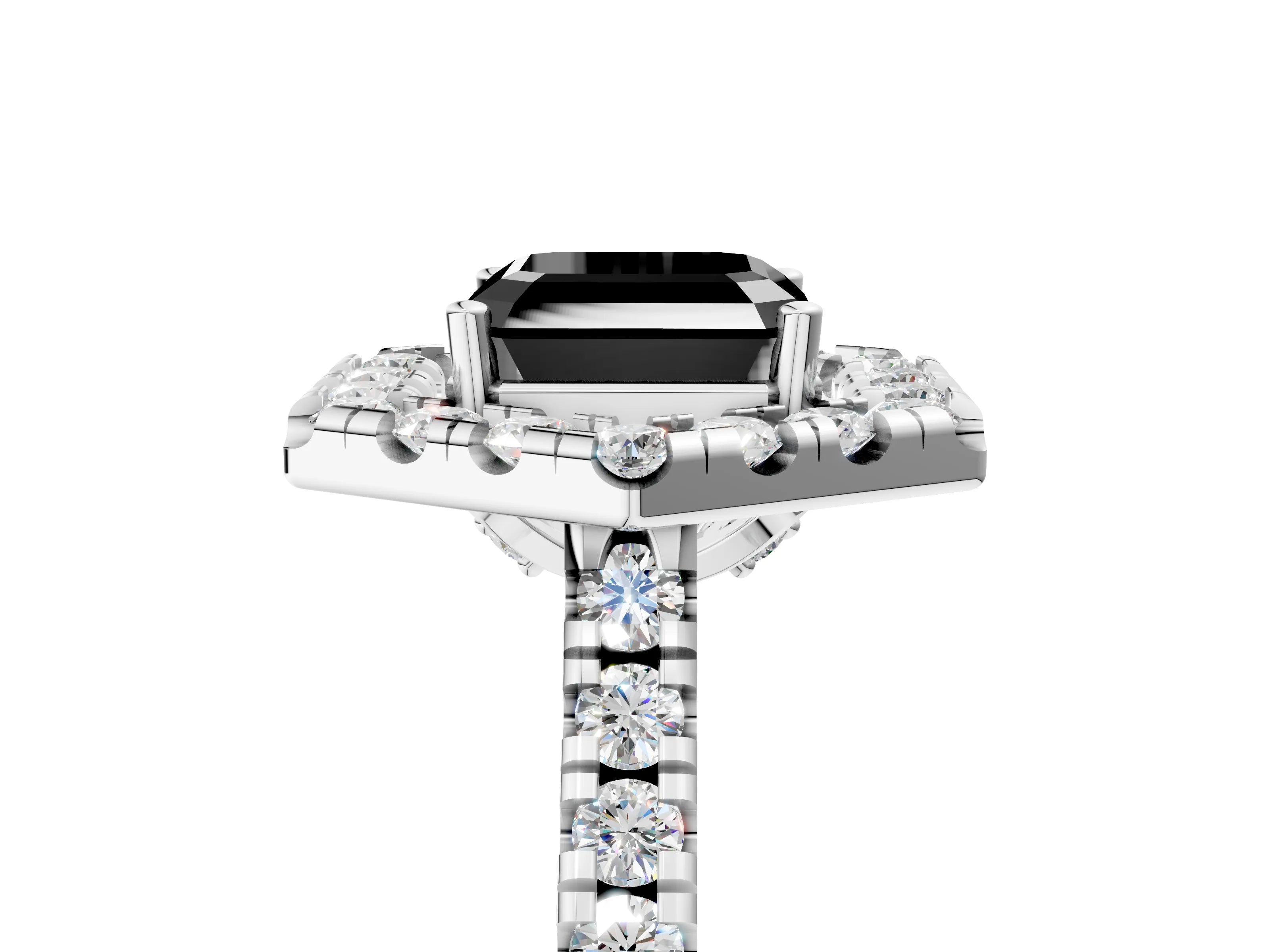 White gold Hexagonal Halo Fancy Black Asscher Cut Diamond Pavé Band with Four-Prong Setting_5