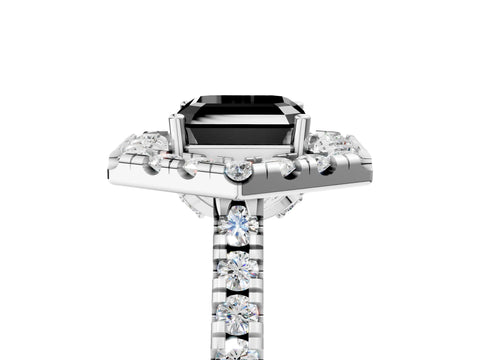 White gold Hexagonal Halo Fancy Black Asscher Cut Diamond Pavé Band with Four-Prong Setting_5