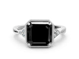 White gold Hexagonal Halo Fancy Black Asscher Cut Diamond Solitaire with Pavé Band and Four-Prong Setting_15