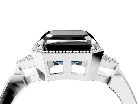 White gold Hexagonal Halo Fancy Black Asscher Cut Diamond Solitaire with Pavé Band and Four-Prong Setting_19