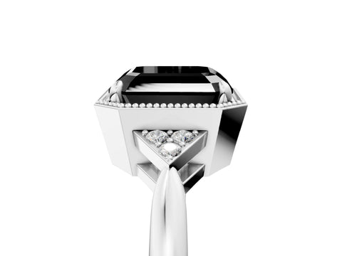 White gold Hexagonal Halo Fancy Black Asscher Cut Diamond Solitaire with Pavé Band and Four-Prong Setting_20