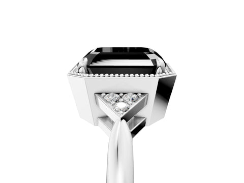White gold Hexagonal Halo Fancy Black Asscher Cut Diamond Solitaire with Pavé Band and Four-Prong Setting_8