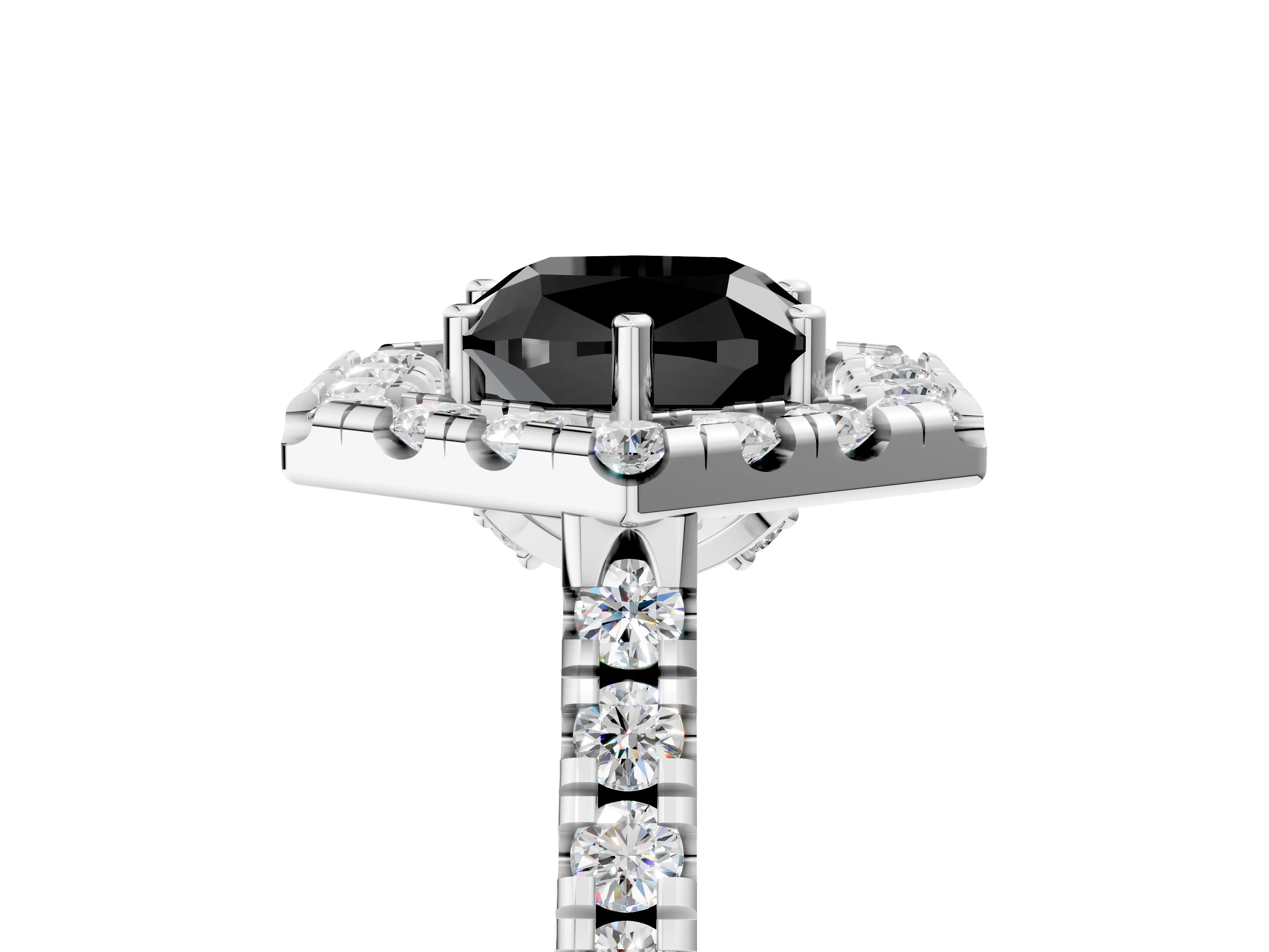 White gold Hexagonal Halo Fancy Black Cushion Cut Diamond Pavé Band with Four-Prong Setting_5